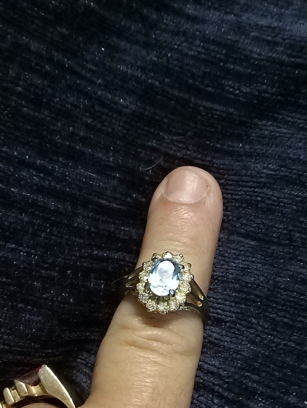 Vintage Gold Plated Blue Oval Halo Ring - Women Jewelry